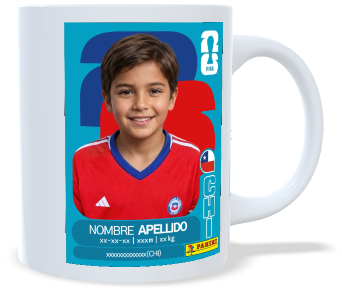Tazón personalizado con foto en diseño estilo lámina Panini